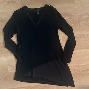 White House Black Market Black V-Neck Asymmetrical Long Sleeve Top